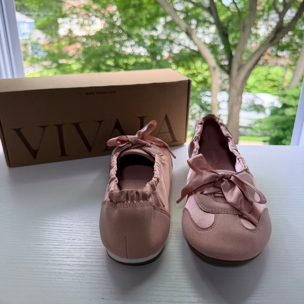 VIVAIA Yanka Peach Blush Satin Ballet Flats Women's US 7.5 / EU 38.5 NIB